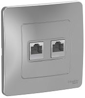 Розетка телефон+компьютер с рамкой Systeme Electric Blanca 2-м. RJ11+RJ45 5е алюминий картинка